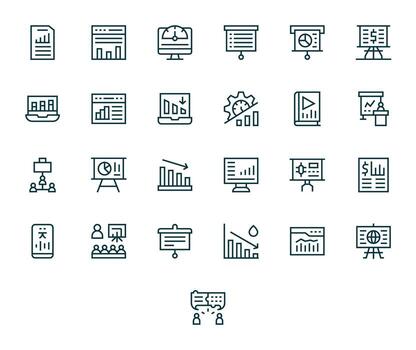 25 Regular Line Display Perfect Icons tailored for Charts 64x64 interface vector