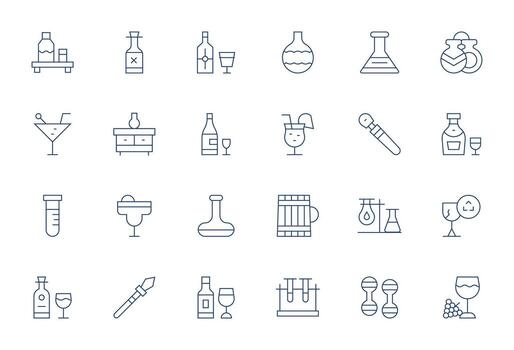 24 Thin Line Icons from Glassware in High Resolution Display Perfect Quality vector