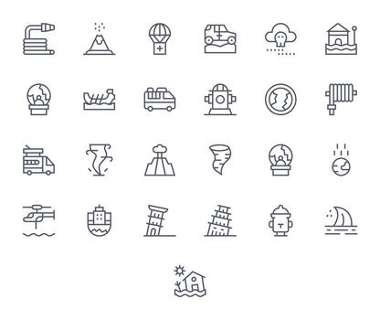 Disaster Icon Set with 25 Regular Line High Resolution Editable Graphics vector