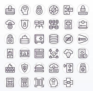 datos seguridad exhaustivo haz con 35 editable regular línea 256x256 íconos vector