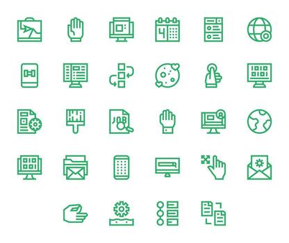 28 PIXEL Perfect Icons themed around Application in High Resolution Bold Line format vector