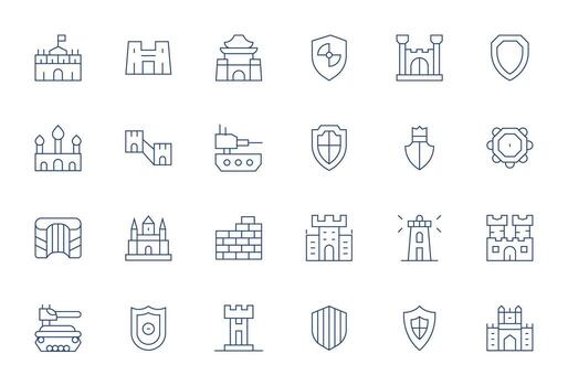 24 Thin Line Icons designed for Fortification in 64x64 Editable format vector