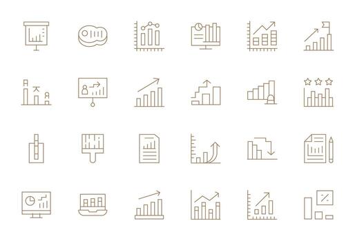 Bar Graph Icon Collection featuring 24 Pixel Aligned 128x128 Thin Line Designs vector