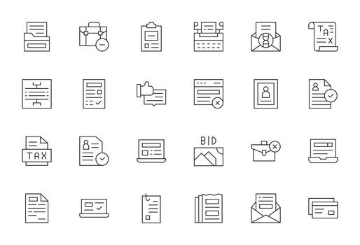 24 Thin Line Icons for Submission in crisp 128x128 Pixel Optimized resolution vector