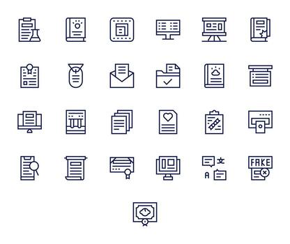 25 Regular Line Pixel Aligned 256x256 Icons from Document Suite vector