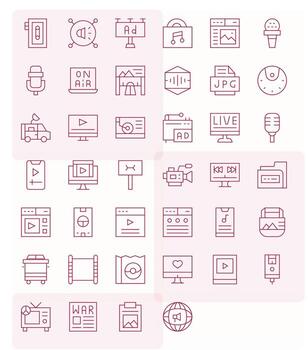 Media Exclusive Set featuring 40 Thin Line Pixel Aligned High Resolution Icons vector