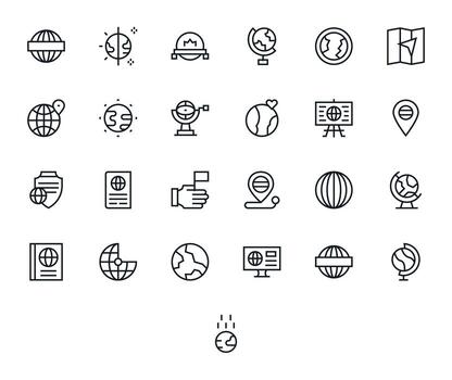 25 Regular Line Icons from World in Retina Ready Grid Fitted Quality vector