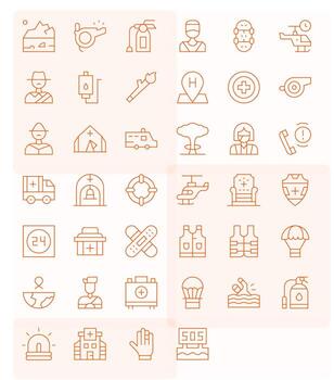 40 128x128 Thin Line Icons for Emergency with Pixel Optimized precision vector