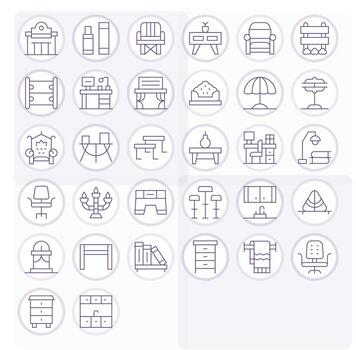 32 Pixel Aligned Thin Line Icons designed for Furniture Interface vector