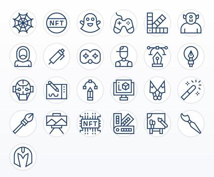 25 Icons for Digital Art featuring 256x256 PIXEL Perfect Regular Line Graphics vector