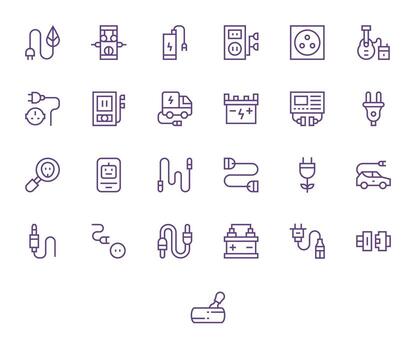 Plug Icon Repository containing 25 Regular Line 64x64 Grid Fitted graphics vector