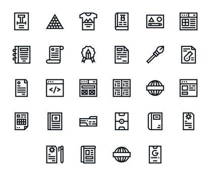 Template Comprehensive Bundle with 28 Pixel Optimized Bold Line Retina Ready Icons vector