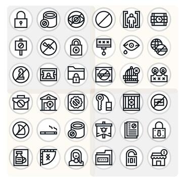 Restricted Access Design Icons featuring 36 Pixel Aligned Bold Line Style vector