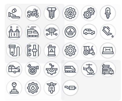 28 High Resolution Bold Line Grid Fitted Icons for Engine Projects vector