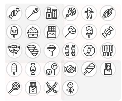 28 Icons for Candy featuring High Resolution Grid Fitted Bold Line Graphics vector