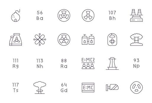 24 64x64 Thin Line Pixel Aligned Icons for Nuclear Projects vector