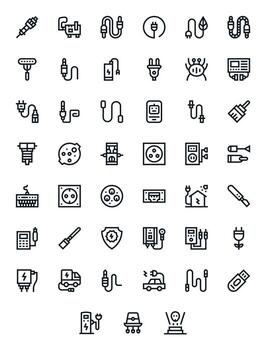 Plug Icon Set with 45 Bold Line High Resolution Editable Graphics vector