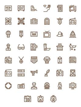 Retro Visual Pack containing 45 Bold Line Pixel Optimized Icons vector