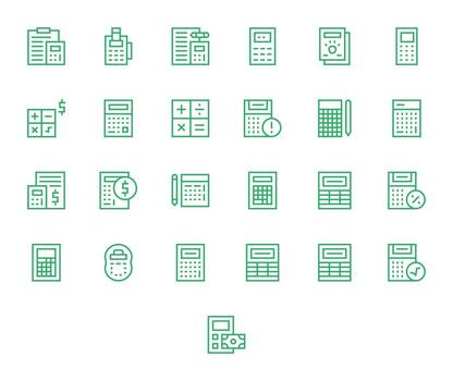 25 Regular Line Pixel Aligned 64x64 Icons from Calculator Suite vector