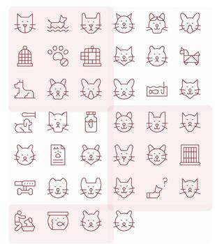 40 Icons for Pet optimized in Grid Fitted High Resolution Thin Line resolution vector