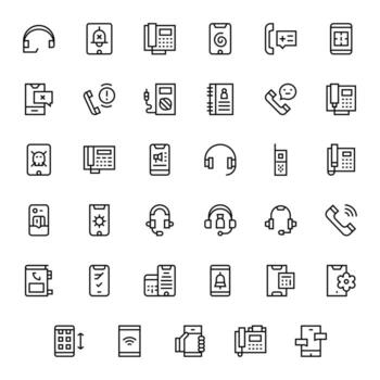 35 íconos para teléfono optimizado en píxel alineado 128x128 regular línea resolución vector