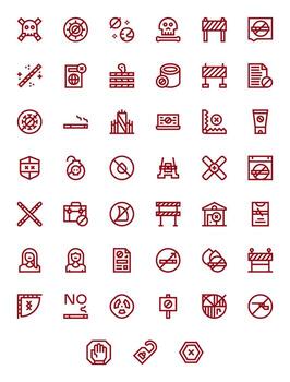 45 íconos para No entrada optimizado en píxel alineado 128x128 negrita línea resolución vector