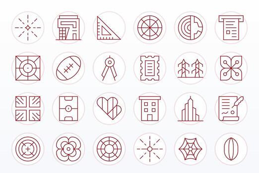 Lines Complete Package with 24 64x64 Thin Line Pixel Optimized Icons vector