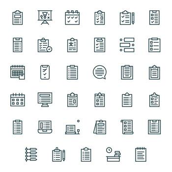 Tareas prima haz con 35 128x128 píxel Perfecto regular línea íconos vector