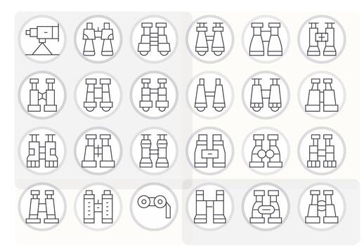 Spotting Scope Design Icons featuring 24 Pixel Aligned Thin Line Style vector