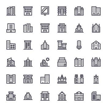 Office Building Scalable Set featuring 36 Pixel Optimized Bold Line High Resolution Icons vector