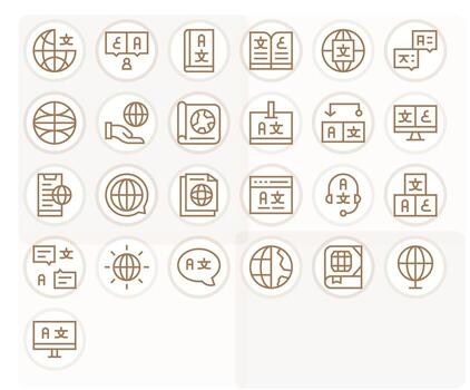 Multilingual Icon Library with 25 Regular Line High Resolution Detail Enhanced Designs vector
