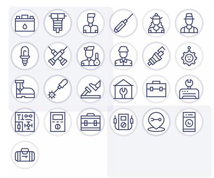 Technician Scalable Set featuring 25 Grid Fitted Regular Line Retina Ready Icons vector