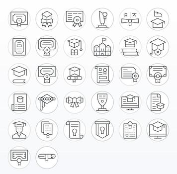 32 64x64 Thin Line Icons for Diploma with Pixel Optimized precision vector