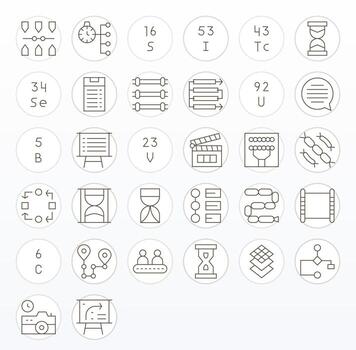 Thin Line Style Sequence Icons with 32 64x64 Editable Designs vector