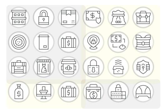 24 Delgado línea íconos para bóveda en crujiente 64 x 64 píxel optimizado resolución vector