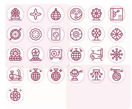 Spinning Comprehensive Bundle with 25 Grid Fitted Regular Line 64x64 Icons vector
