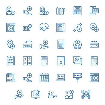 35 íconos inspirado por añadir en píxel optimizado retina Listo regular línea calidad vector