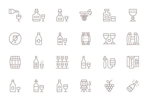 Wine Ultimate Package with 24 64x64 Thin Line Pixel Optimized Icons vector
