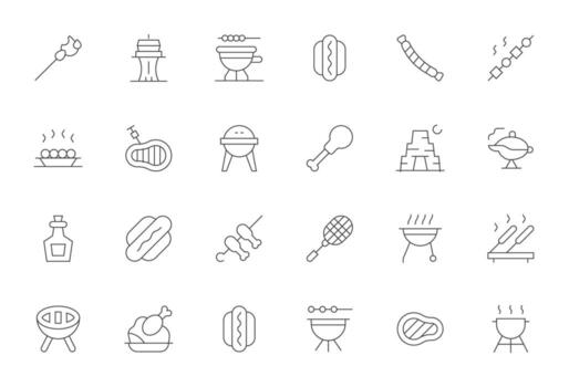 24 Thin Line Icons designed for Bbq in High Resolution Detail Enhanced format vector