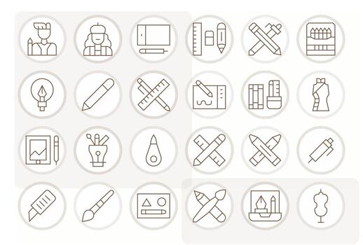24 Thin Line Icons from Sketching in 64x64 Grid Fitted Quality vector