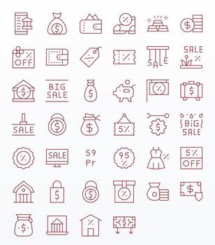 Savings Graphics featuring 40 Thin Line Pixel Optimized 64x64 Designs vector