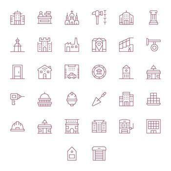 Building Essential Set including 32 Display Perfect Thin Line 256x256 Icons vector