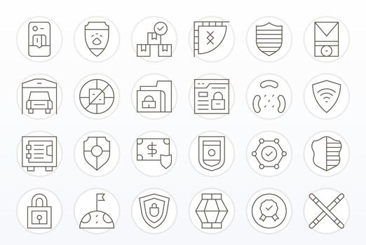 Secure Icon Collection featuring 24 Pixel Optimized High Resolution Thin Line Designs vector