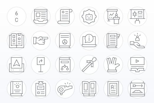 Instruction Icon Arsenal with 24 High Resolution Thin Line Pixel Optimized designs vector