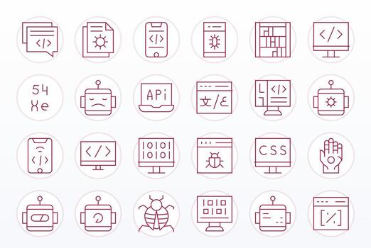 Programming Graphics featuring 24 Thin Line Editable 128x128 Designs vector