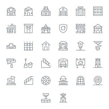32 Delgado línea píxel optimizado íconos para casa gráficos vector