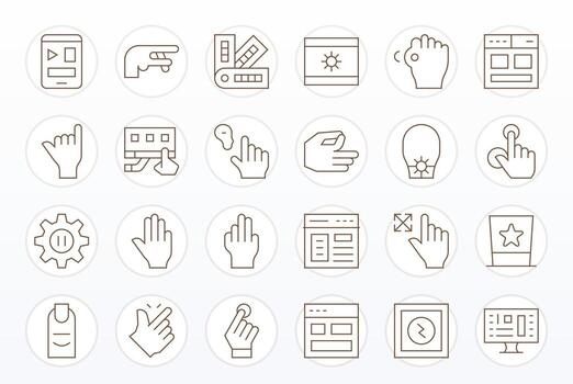 ui presentando 24 alto resolución íconos en Delgado línea diseño vector