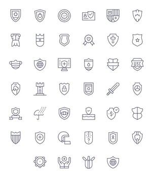Shield Icon Set with 40 Thin Line 128x128 Grid Fitted Graphics vector