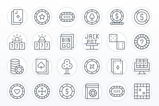 24 Thin Line Icons for Gambling in crisp Retina Ready Pixel Optimized resolution vector