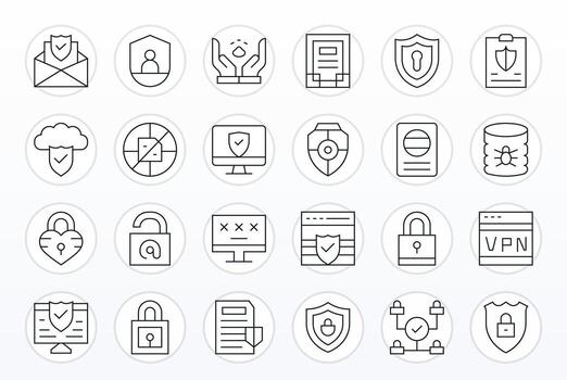 Digital Security Icon Toolkit featuring 24 Pixel Optimized 256x256 Thin Line elements vector